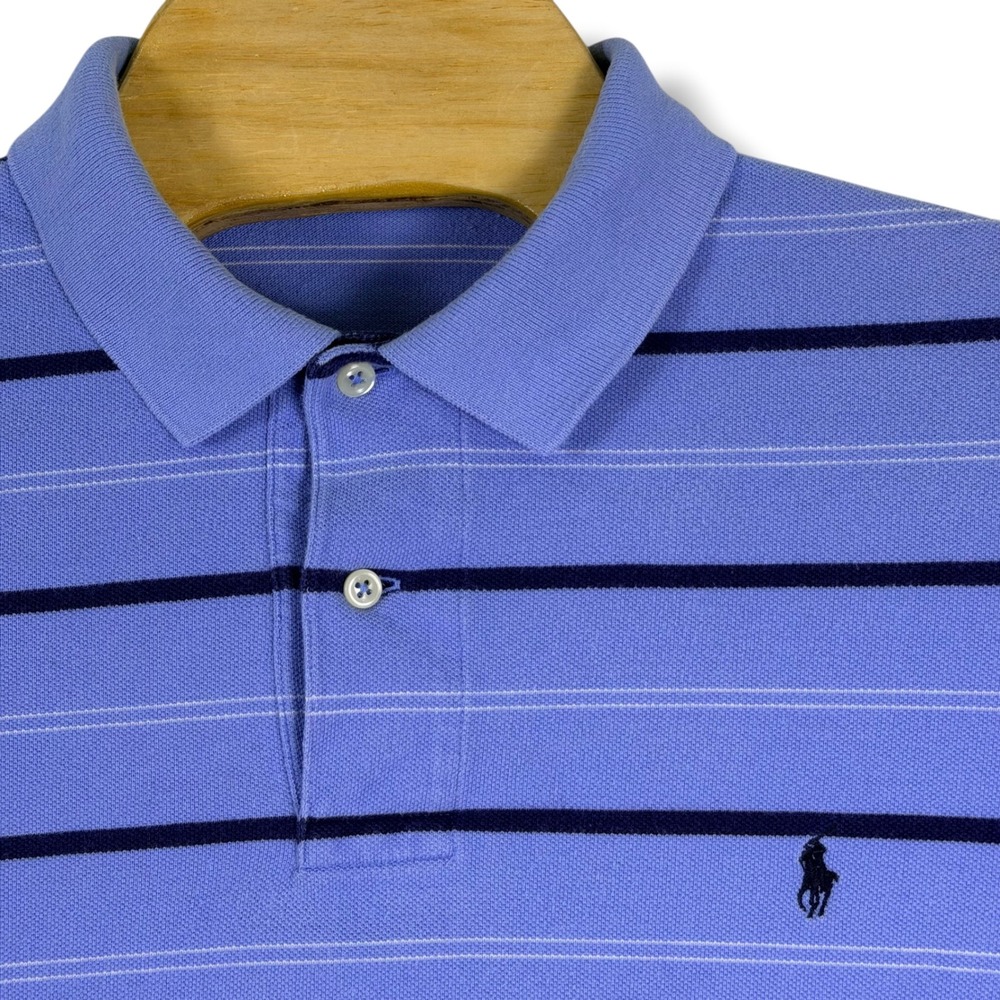 Polo Ralph Lauren Polo Men L Blue Striped Short Sleeve Pony Classic Preppy Golf